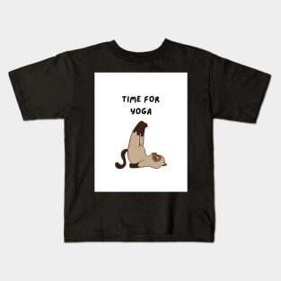 Time For Yoga Cat Design White Kids T-Shirt